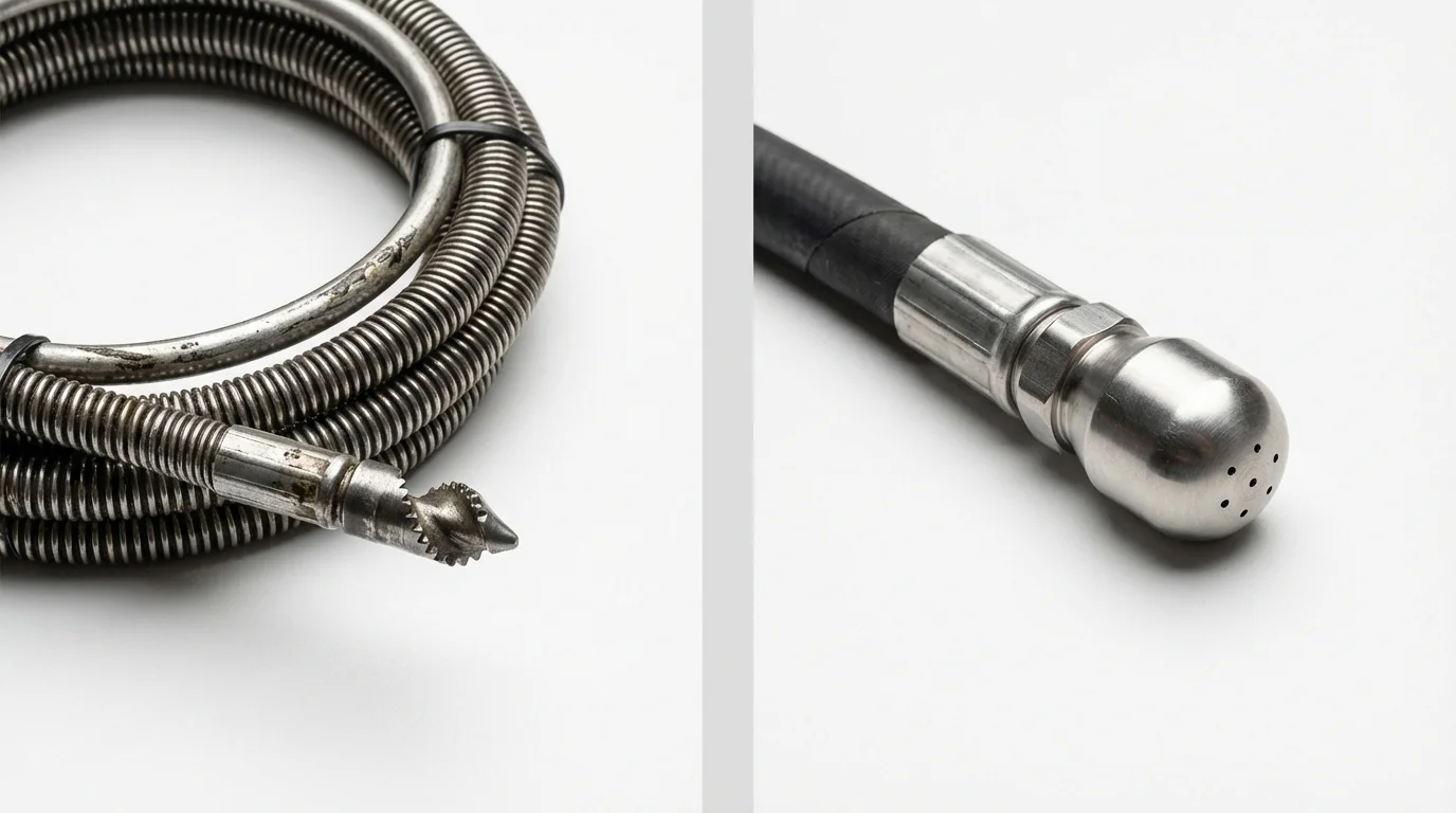 Drain snake cable and hydro jetting nozzle used for drain cleaning in Summerville, GA