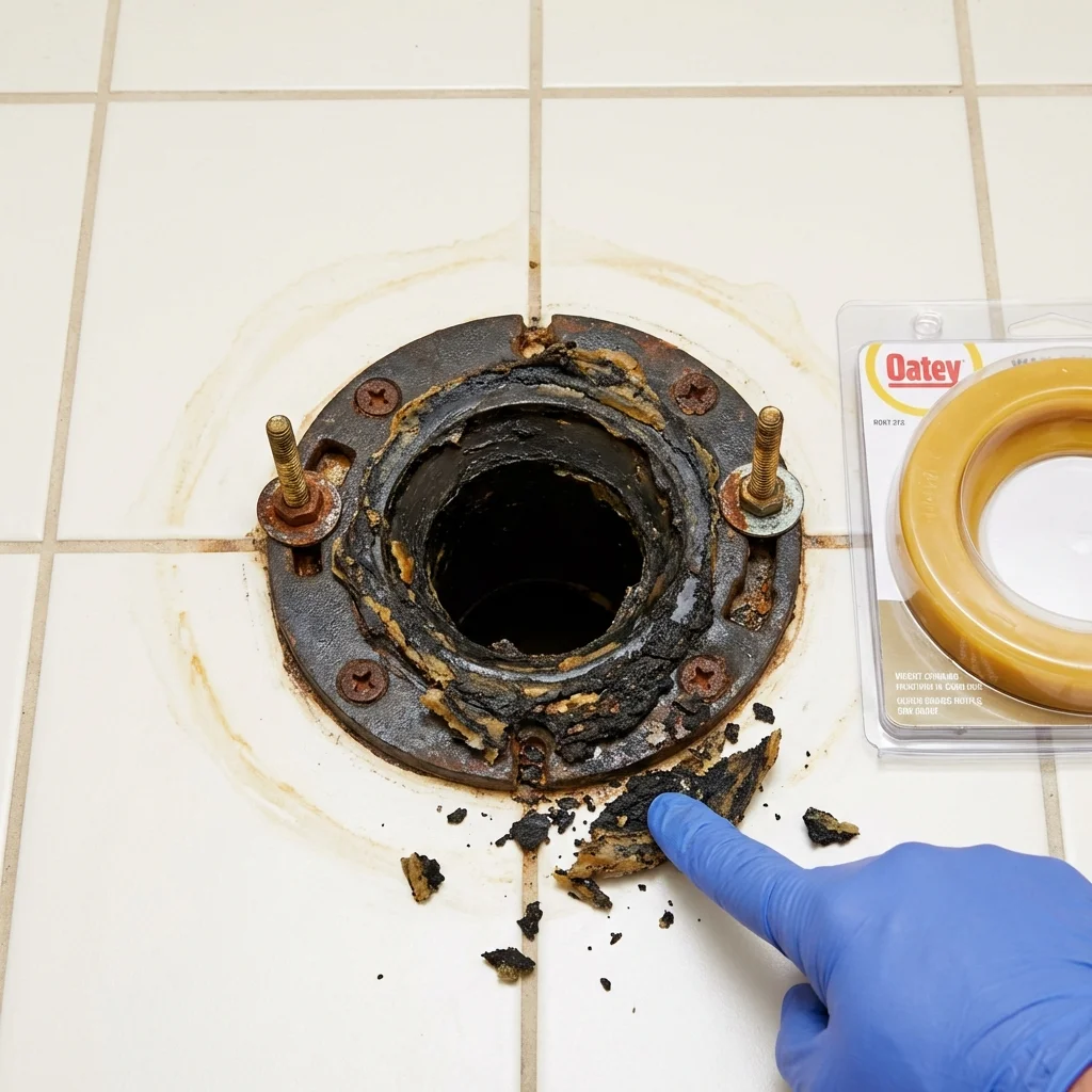 Failed wax ring showing water seepage at the base of a toilet in a Summerville, GA home